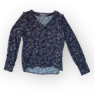 Fransa S ruffle boho long sleeve spring blouse floral print button down v neck